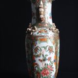 Vase porcelaine Chinois chien de fo 26cm Chine famille rose Canton XIX