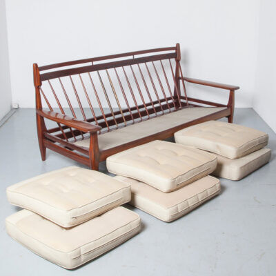 Brazilian modernist sofa cream leather Jean Gillon