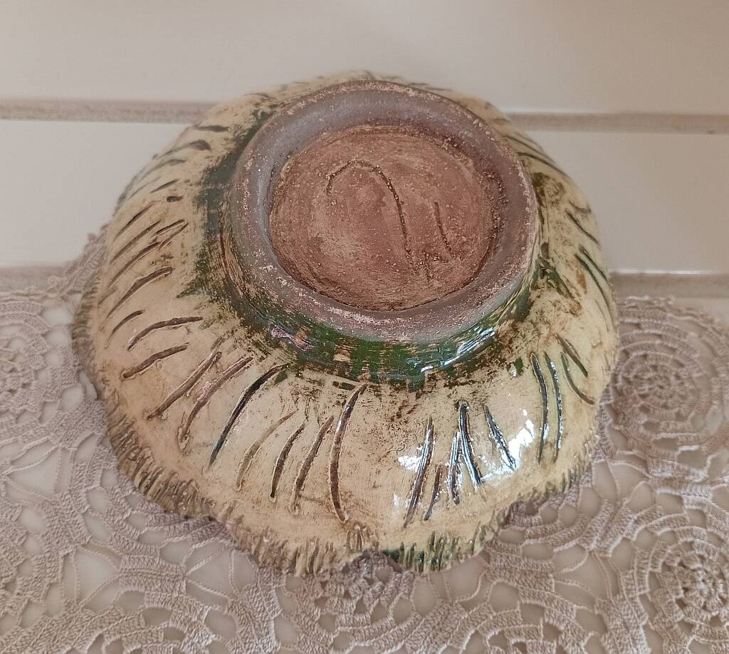 Vintage signed studio pottery flower shaped bowl