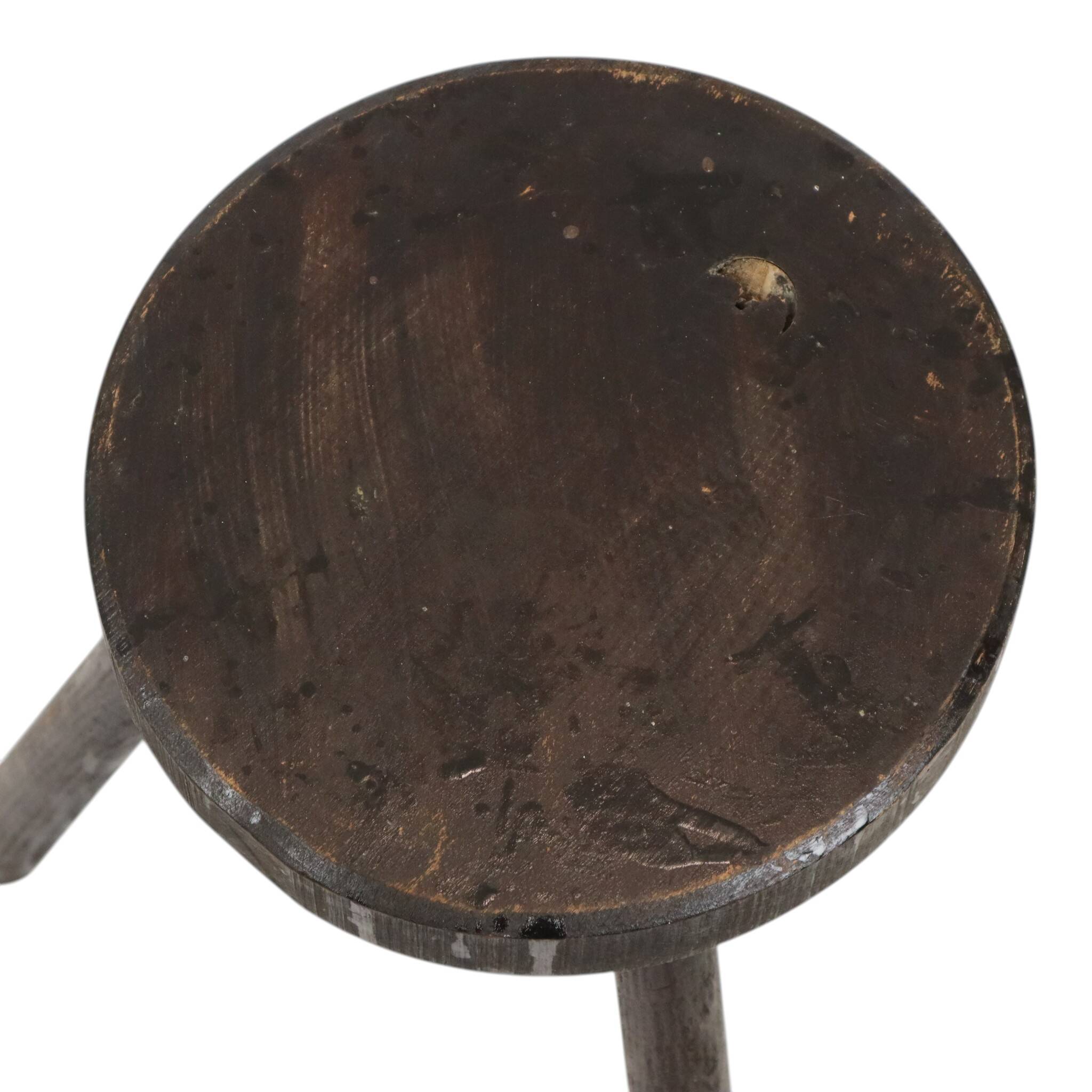 Vintage Rustic Three-Legged Stool, Solid Stained Wood, 45 cm