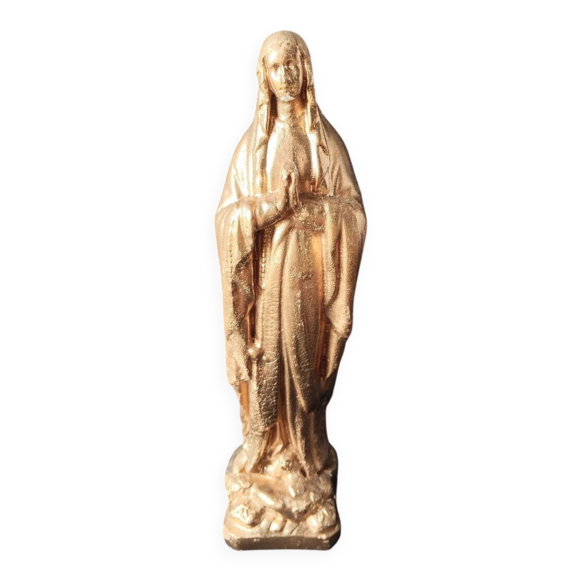 Golden Virgin Mary – Antique patinated plaster statue