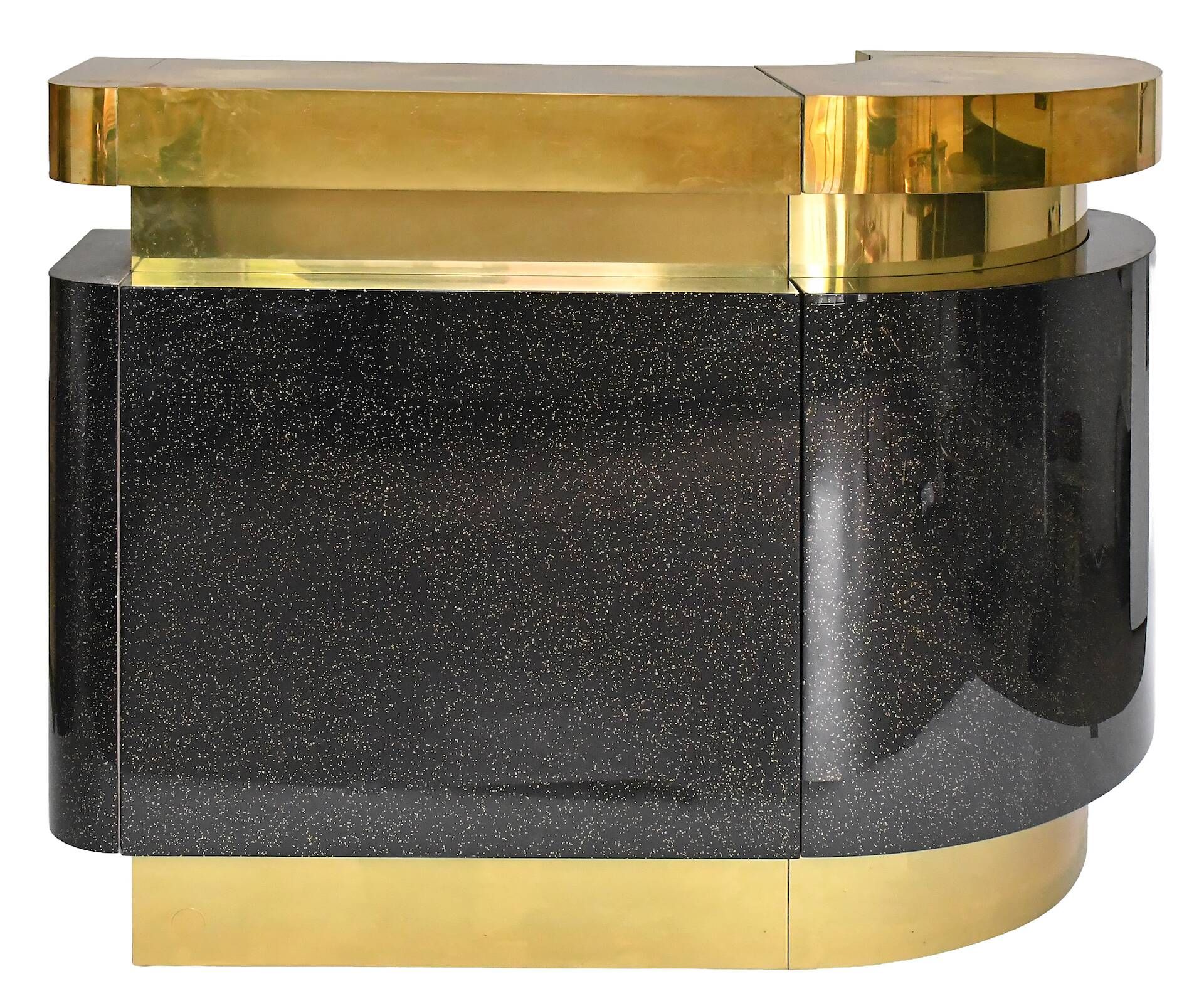 Large bar in black lacquer and gilded brass by Jean-Claude Mahey