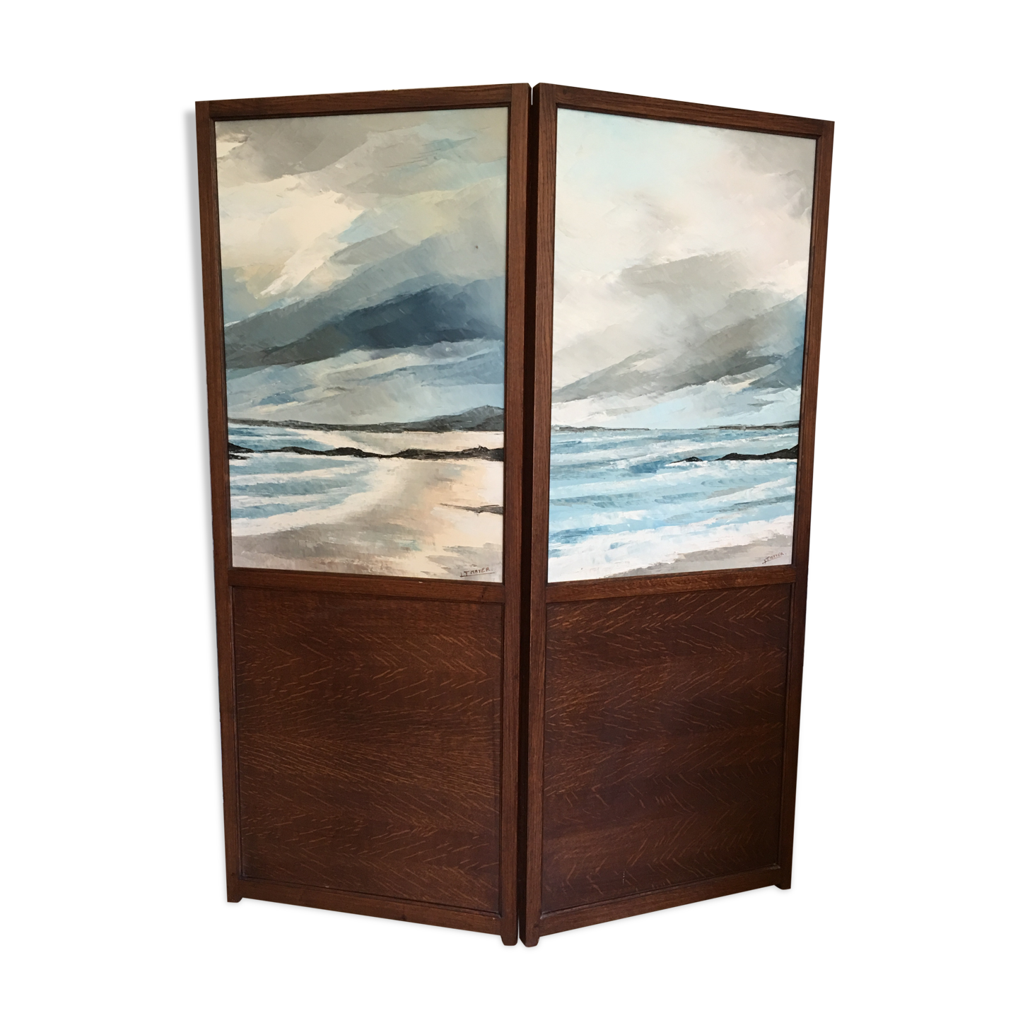 Vintage screen wood and oil painting