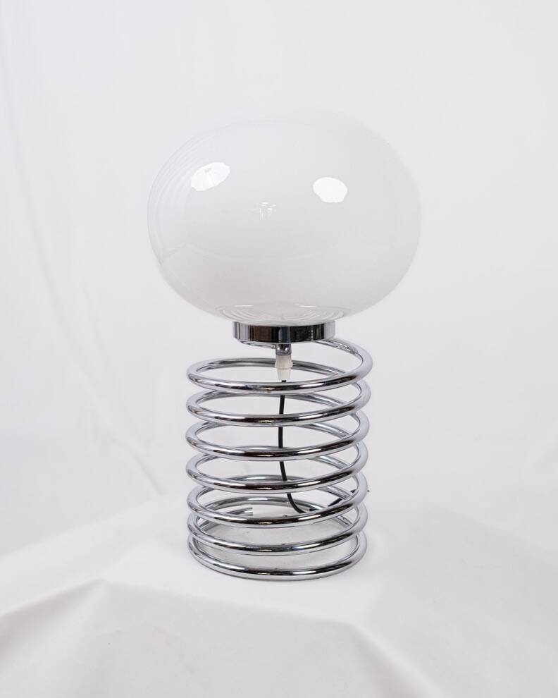 Chrome metal spring lamp in the style of Ingo Maurer, France, 1970s.