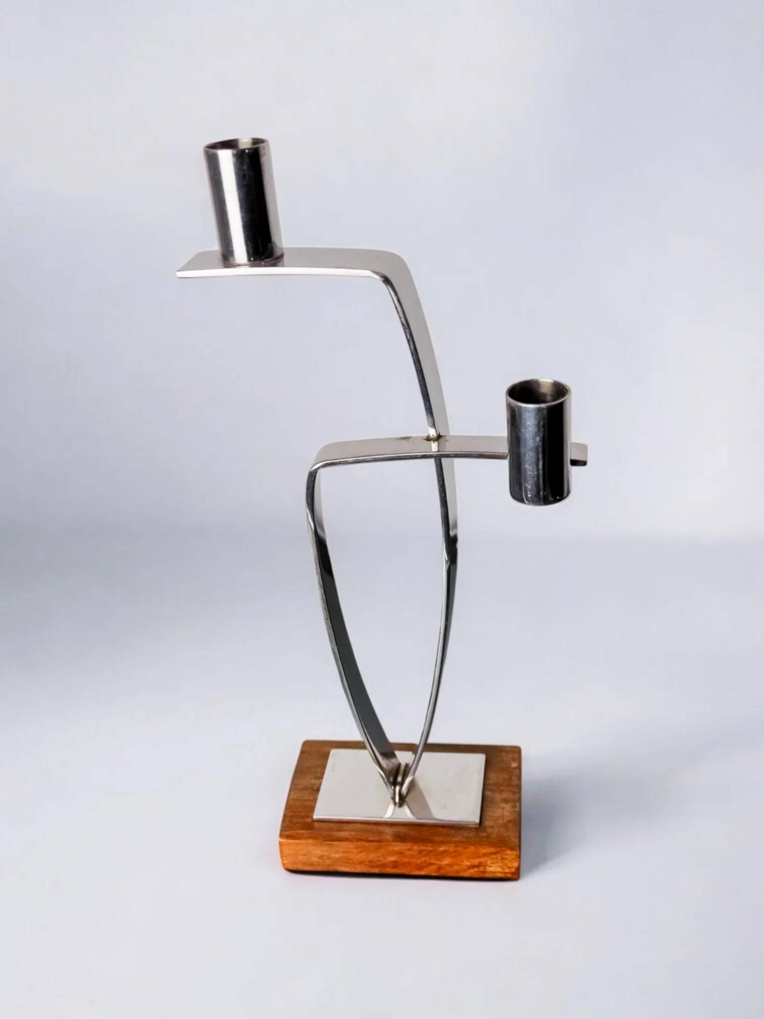 Chandelier 2 feux en acier inoxydable et bois de rose, Danemark, années 1970