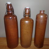 Lot de 3 bouteilles en grès marron