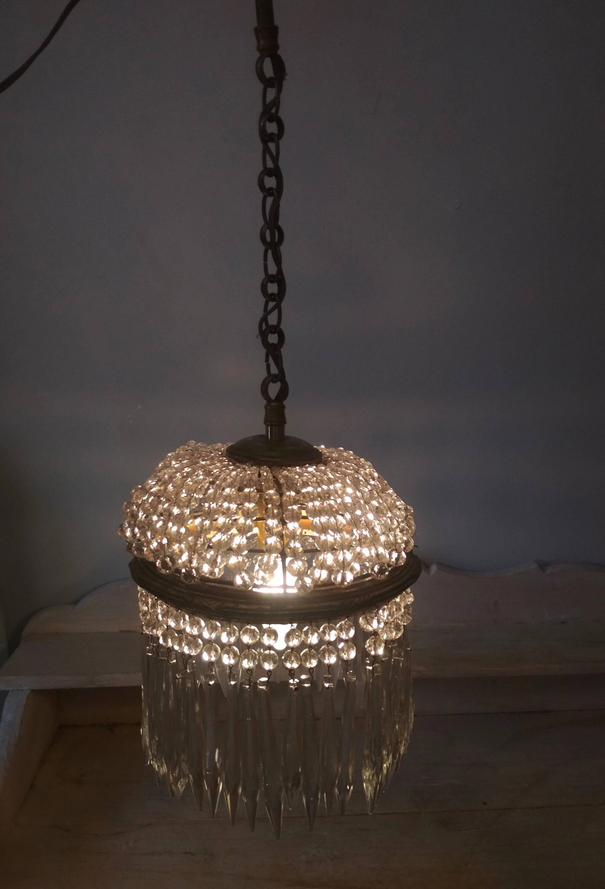 Brass hot air balloon pendant light with crystal drops