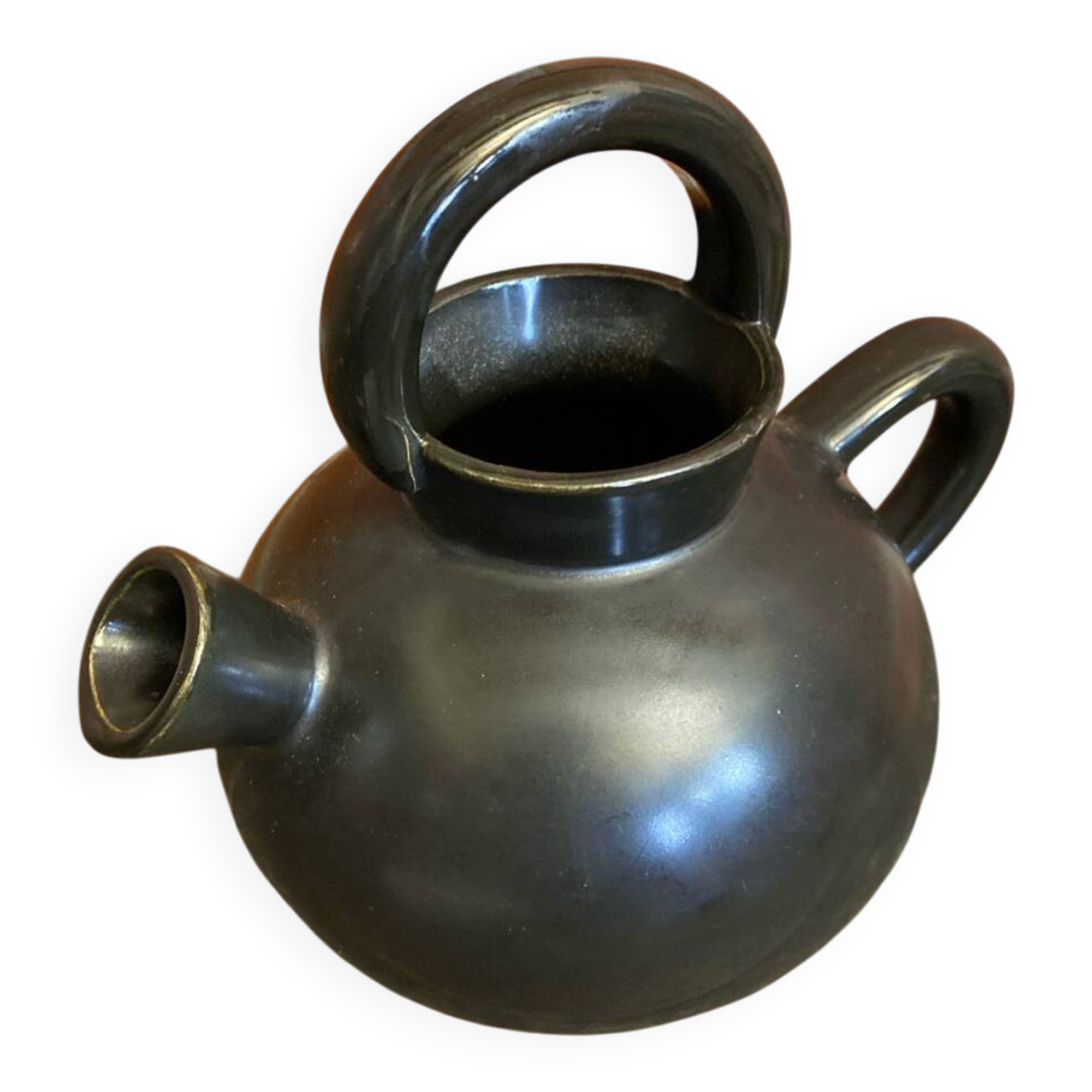 Vintage 1970s Black Ceramic Jug Pitcher Cruche Chevrette