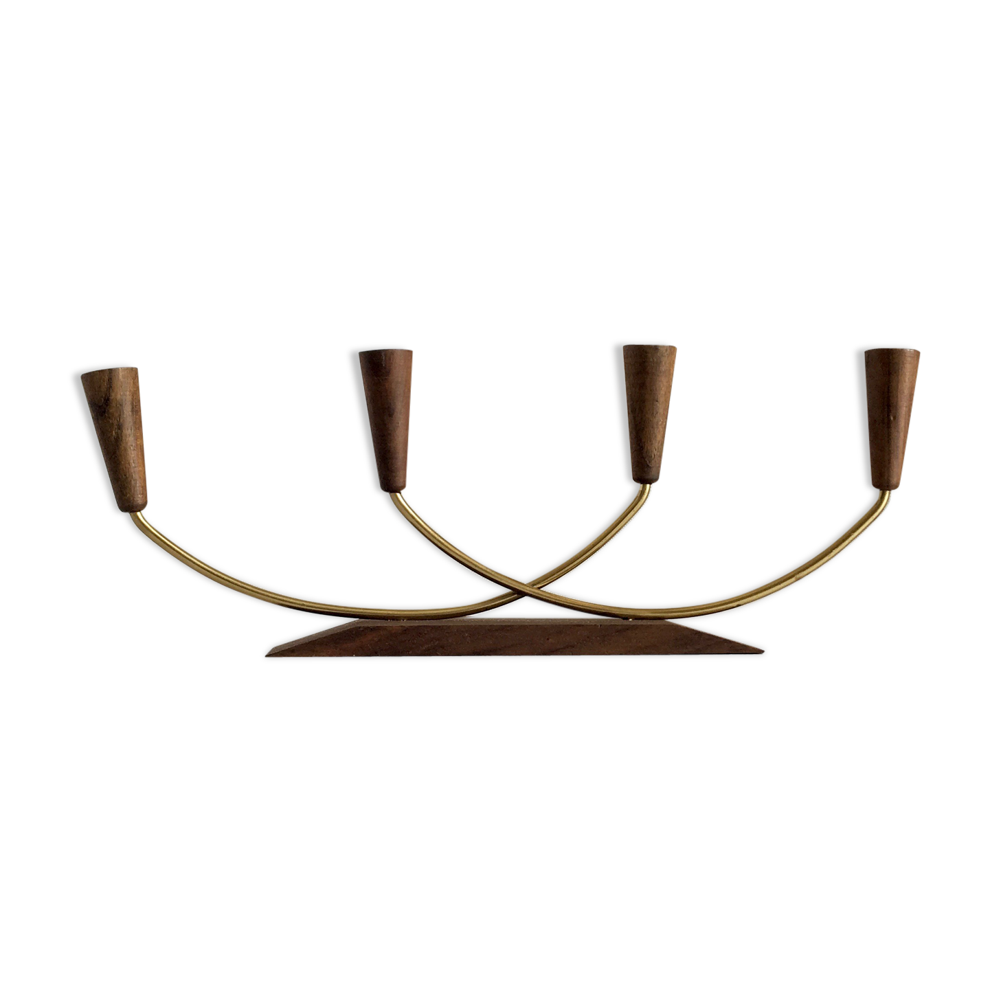 Teak and brass candlestick 1960s