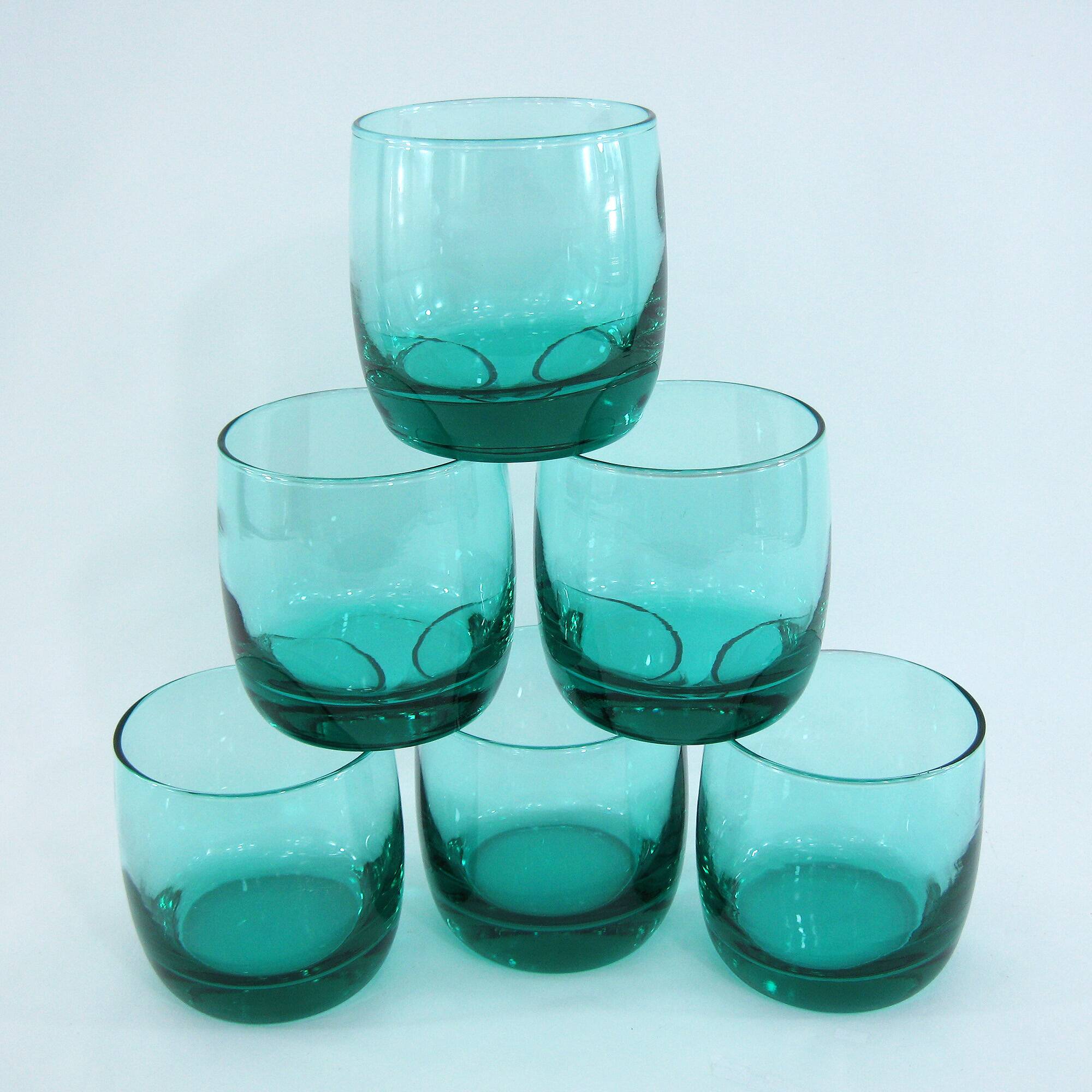 6 turquoise glass water glasses - Luminarc France - vintage 80s