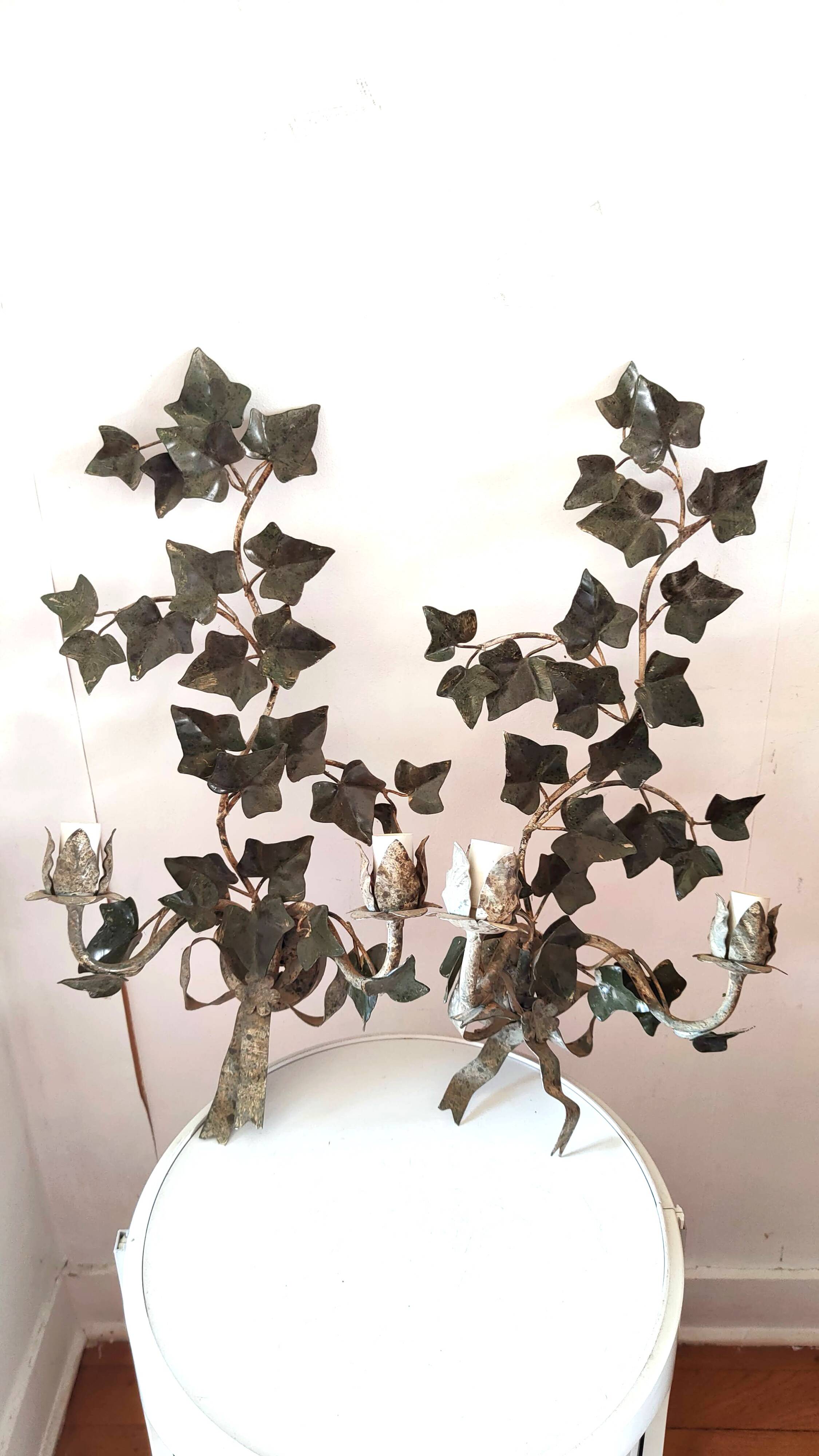 2 large metal leaf wall lights from the 70s and 80s