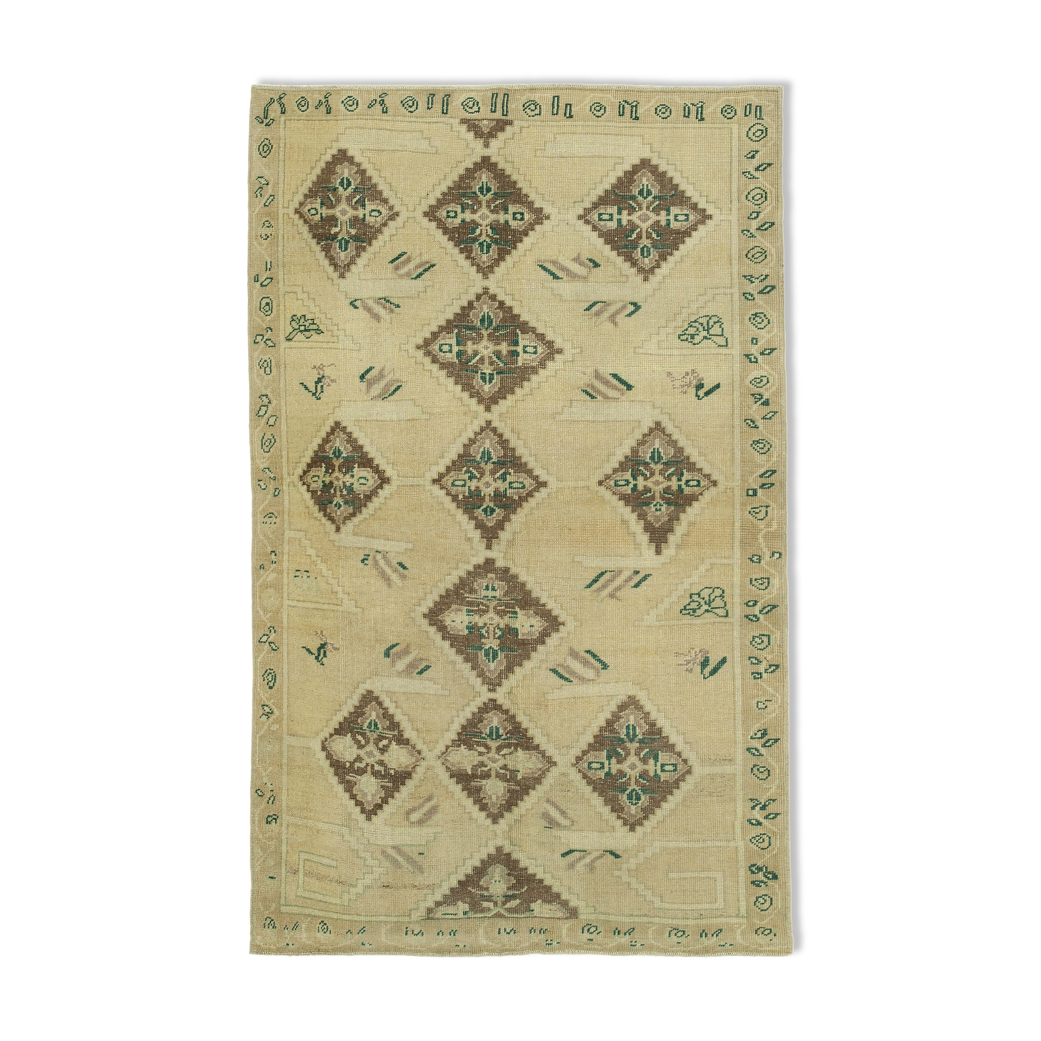 1960s handmade oriental beige rug 154 cm x 247 cm