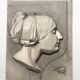 Old academic drawing, profile portrait of a woman by Deleiderrier 1901