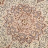 Vintage Persian Style Rug, Soft Beige Blue Medallion Handwoven Carpet