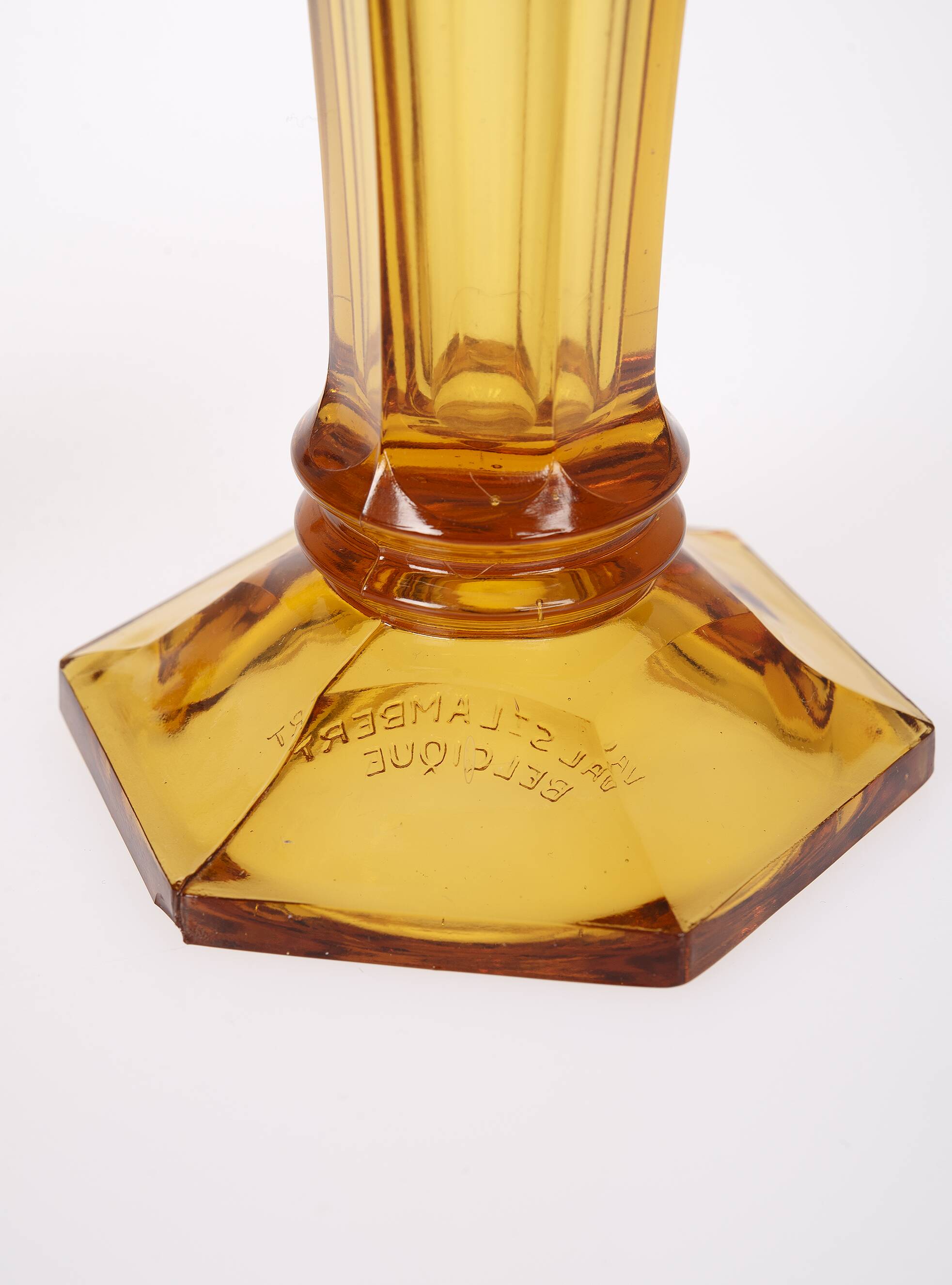 Art Deco Val Saint Lambert Belgian amber glass tulip vases, set of 2.