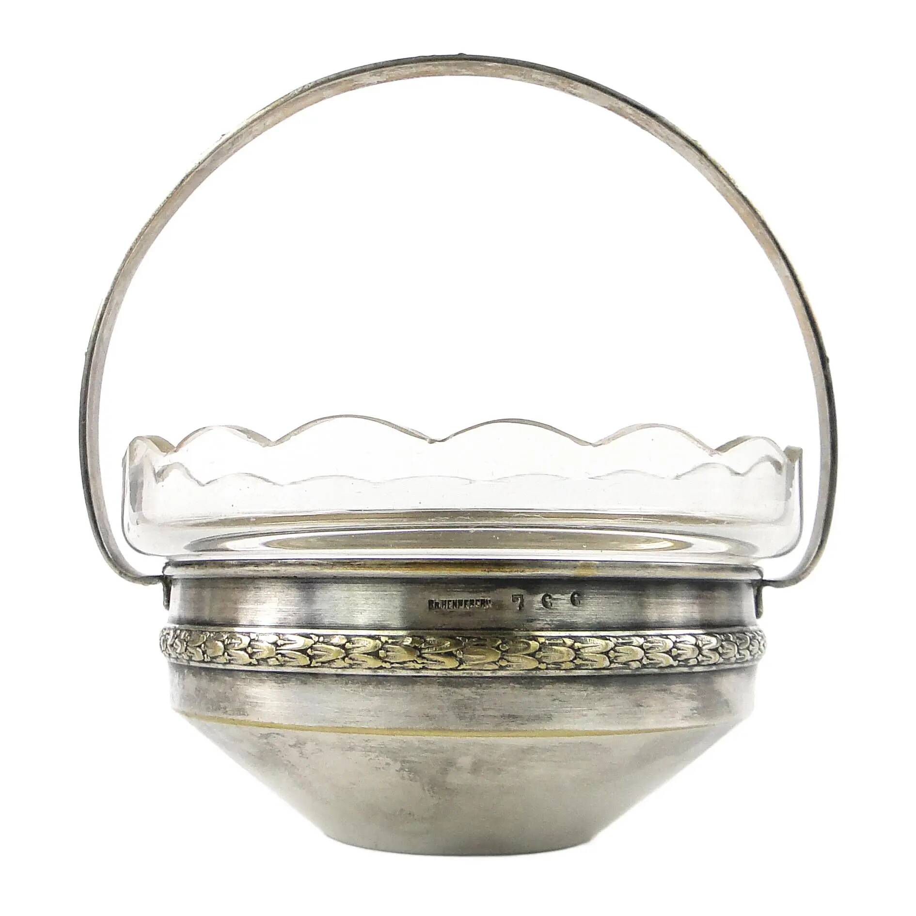Basket sugar bowl Eclecticism, silver-plated brass, crystal, Poland, 1930s.