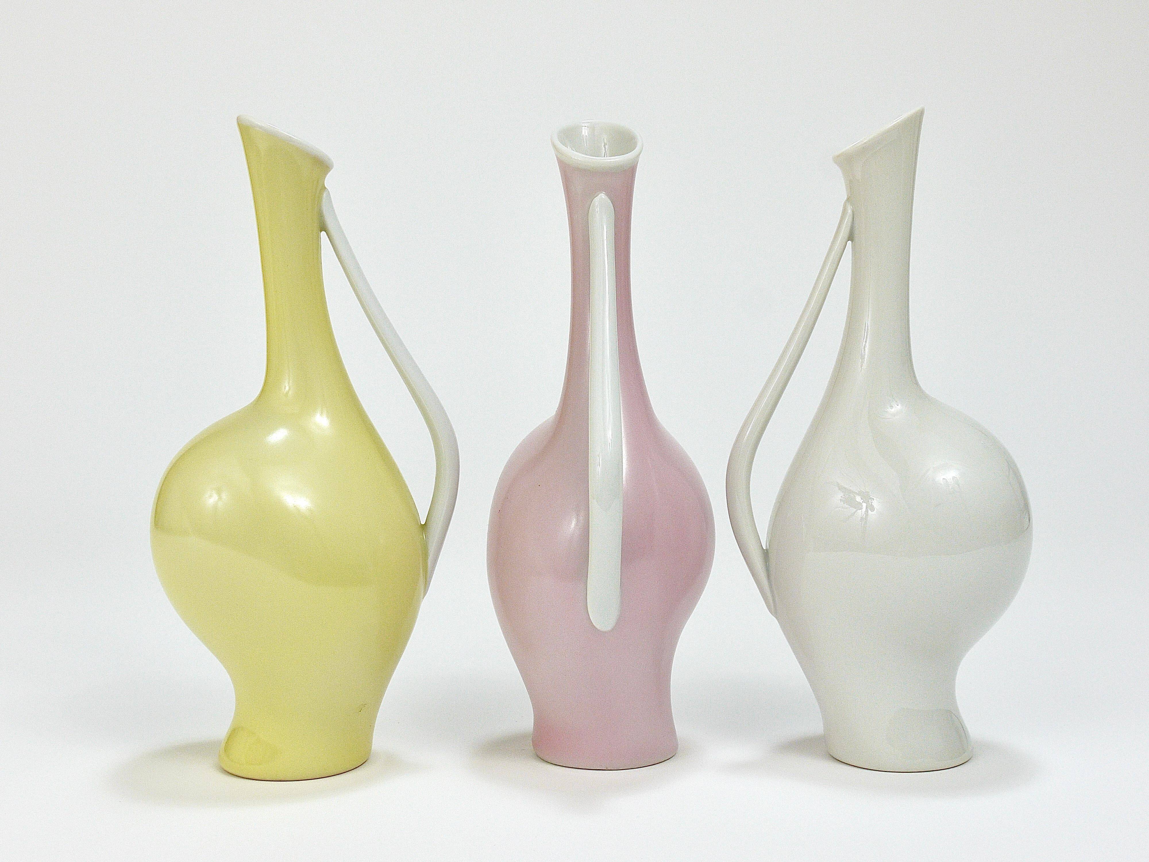 3 vases en porcelaine pastel "Luise" du milieu du siècle, Fritz Heidenreich, allemand
