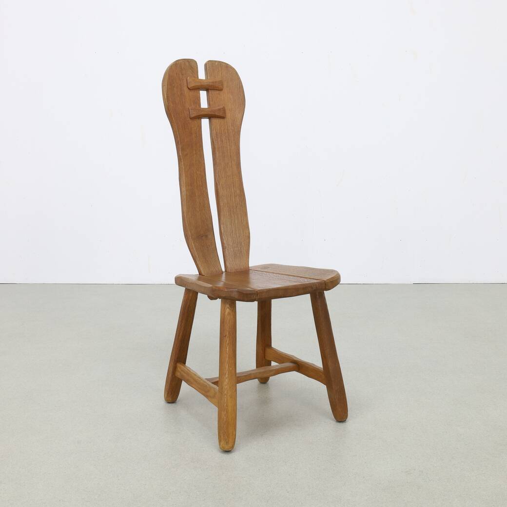 4x Brutalist Dining Chair in Oak by De Puydt, 1970s
