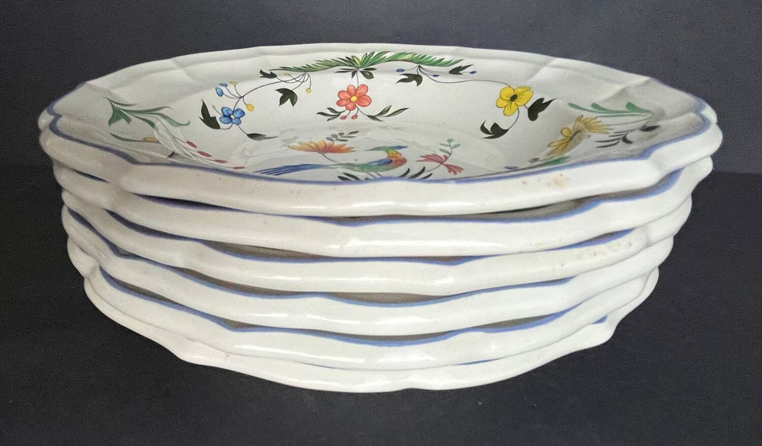 6 soup plates gien birds of paradise