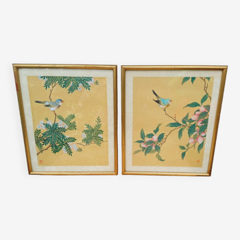 2 peintures chinoises vintage sur soie