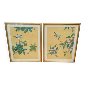 2 peintures chinoises vintage sur soie