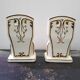 Paire De Vase Ancien Céramique D’Art Blanc + Décor Doré Made In France Vintage