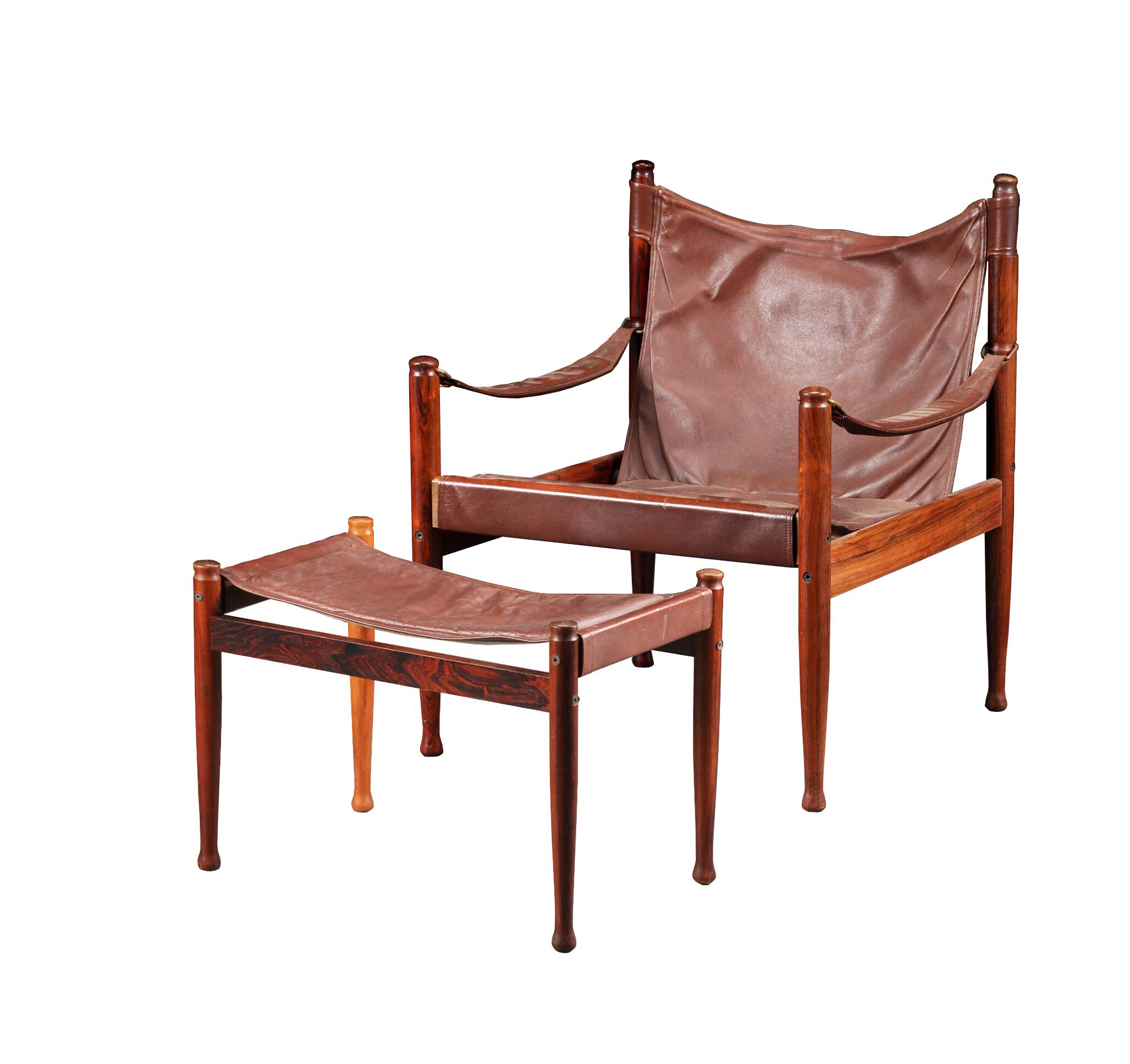 Fauteuil et ottoman en palissandre et cuir par Erik Wørts pour Niels Eilersen, Danemark 1960