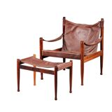 Fauteuil et ottoman en palissandre et cuir par Erik Wørts pour Niels Eilersen, Danemark 1960