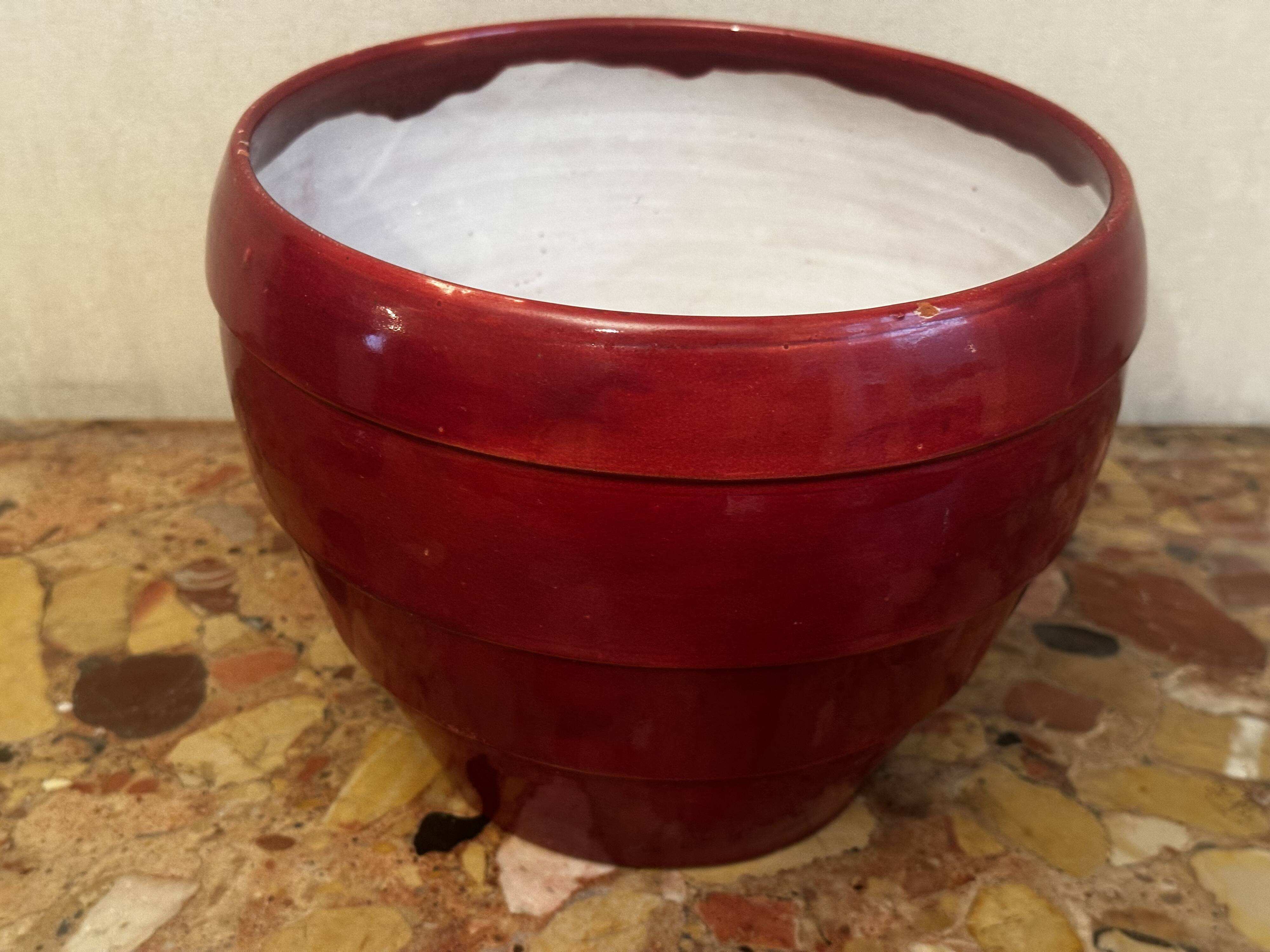 Burgundy glazed ceramic planter