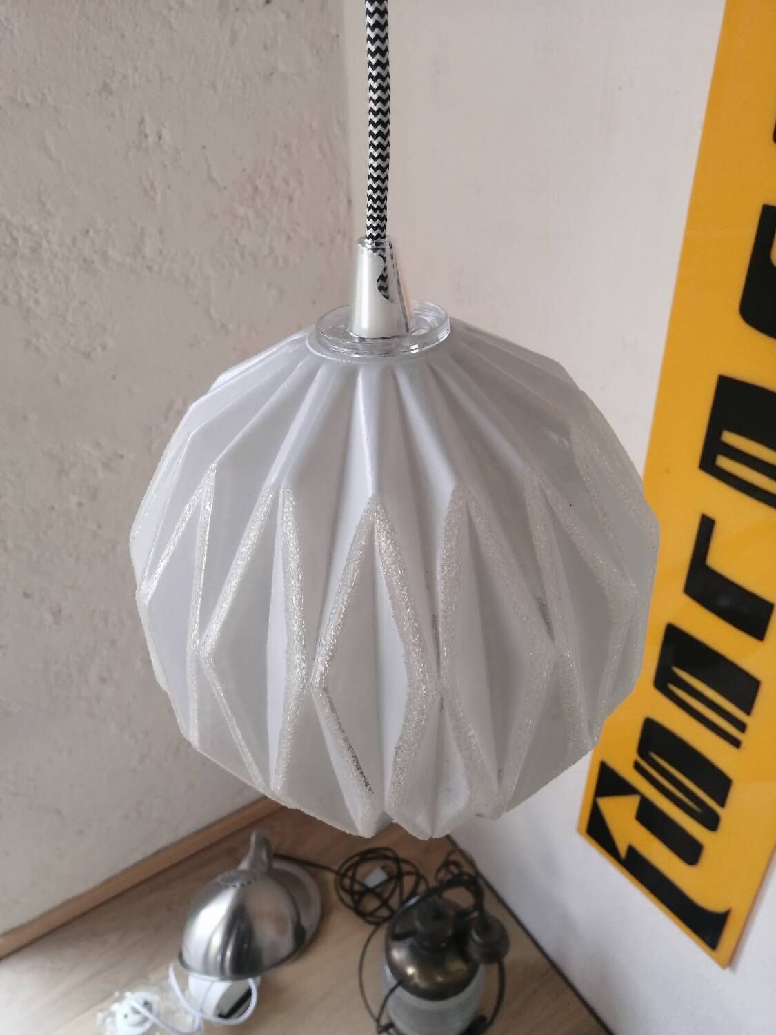 Vintage origami glass globe pendant light