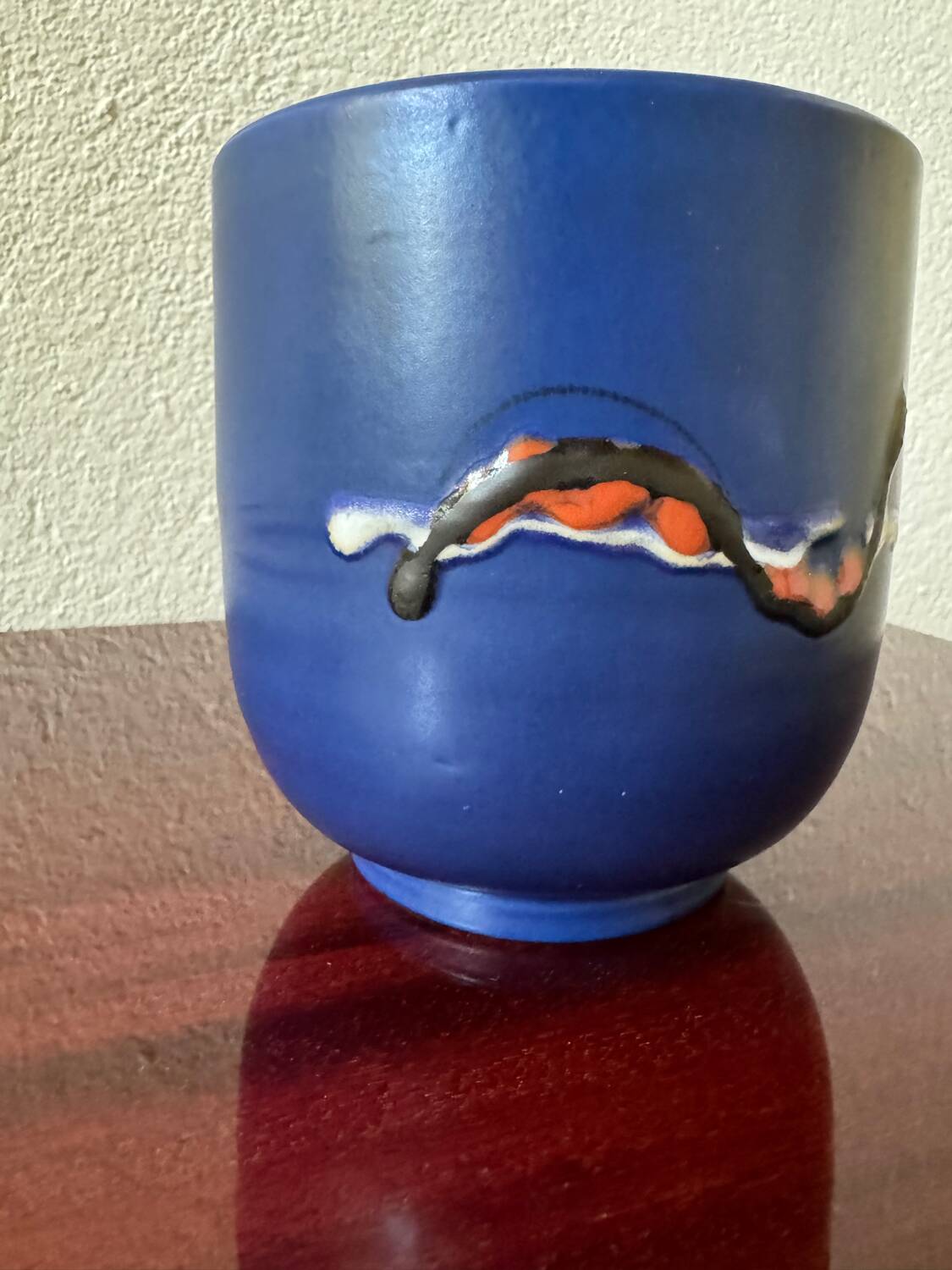 Blue ceramic flowerpot from the 60s