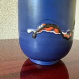 Blue ceramic flowerpot from the 60s