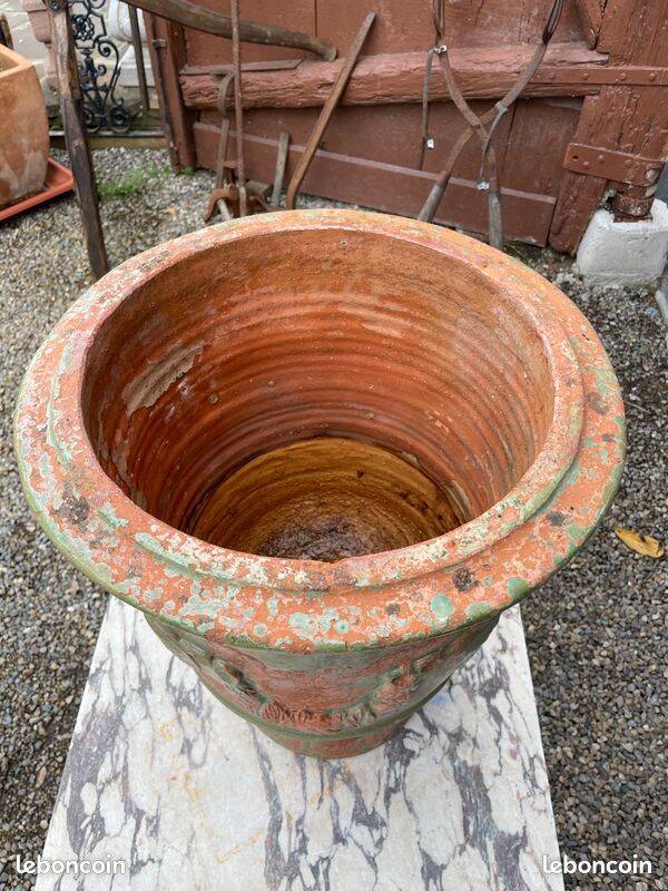 Antique French enamelled earthenware planter or pot