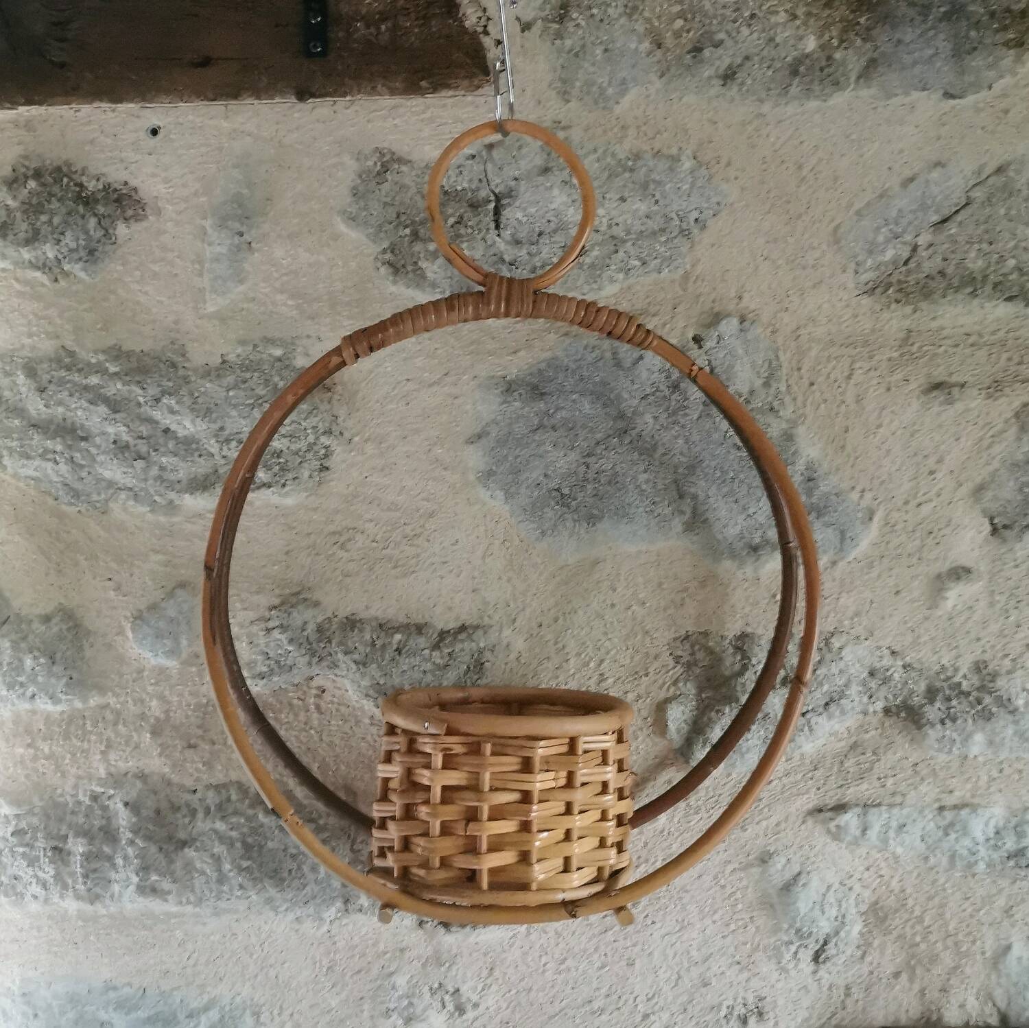 Vintage rattan plant holder and pot holder