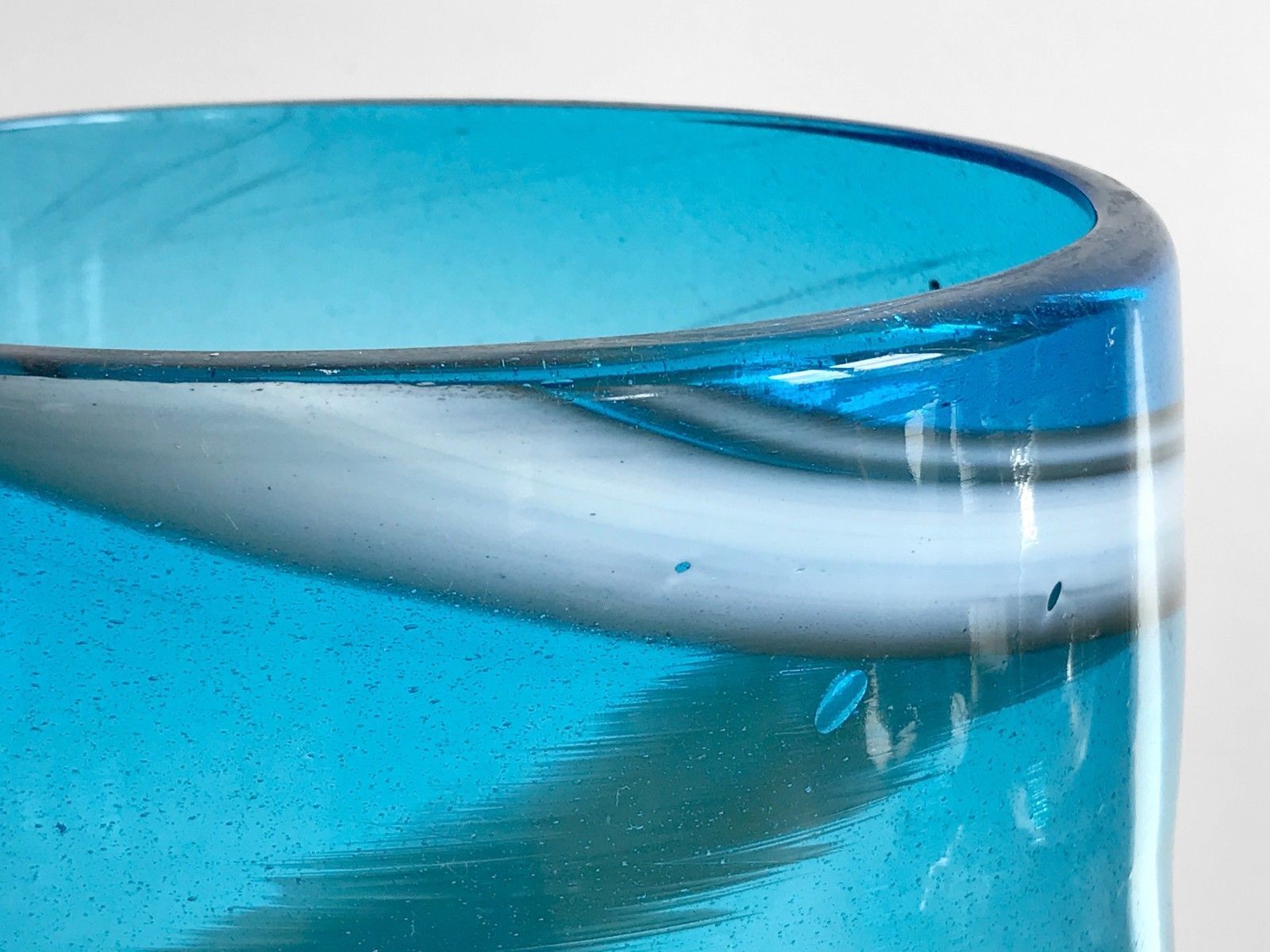 Cylindrical blue blown glass vase