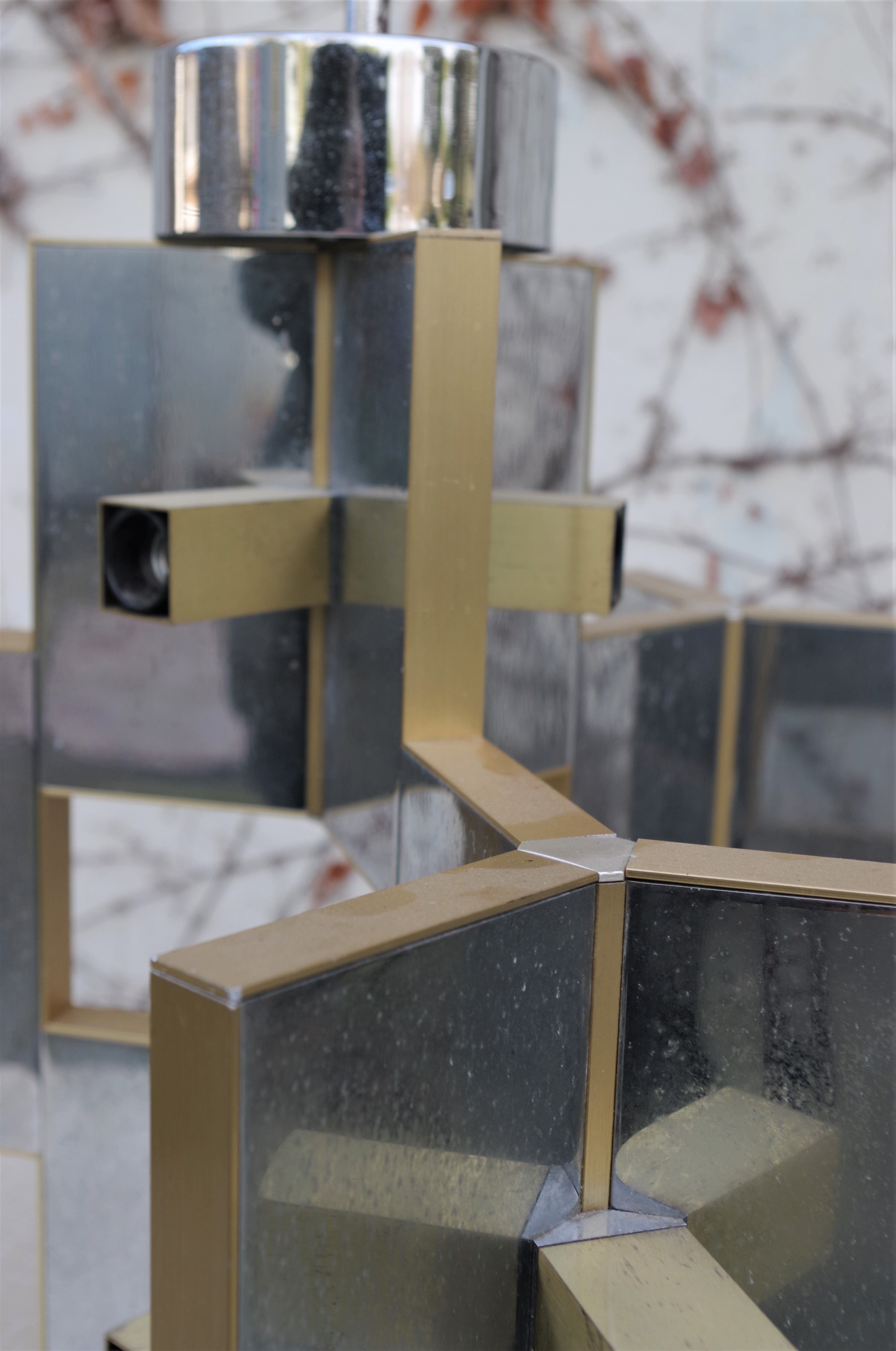 Ceiling lamp in chromed aluminum and brass, 1970