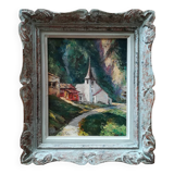 Oil on canvas landscape church of RU Rinaldi 20th century