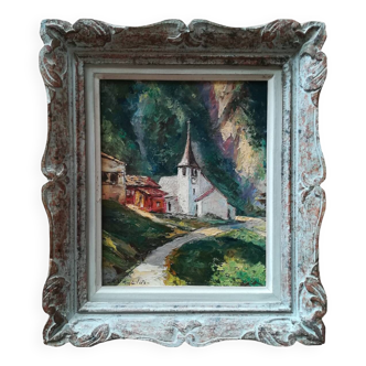 Oil on canvas landscape church of RU Rinaldi 20th century