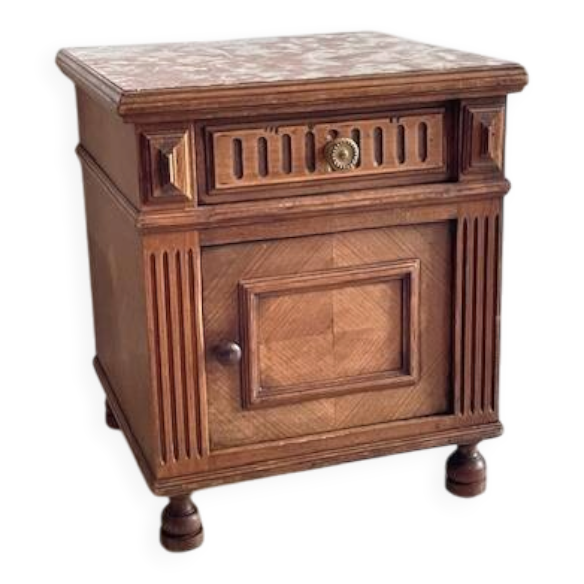 Table de chevet ancienne en bois et marbre
