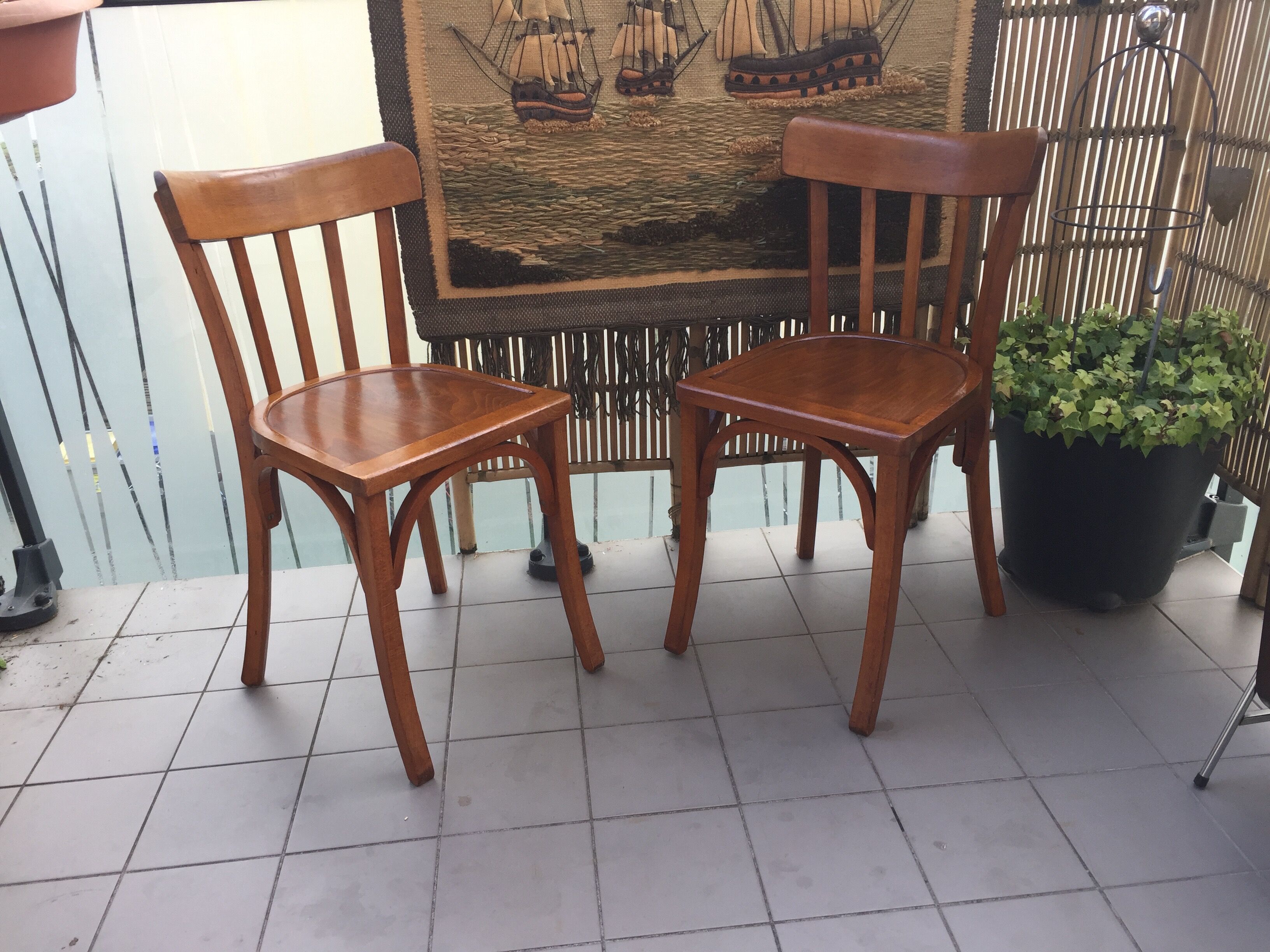 Lot de 4 chaises de bistrot Baumann vintage 1940