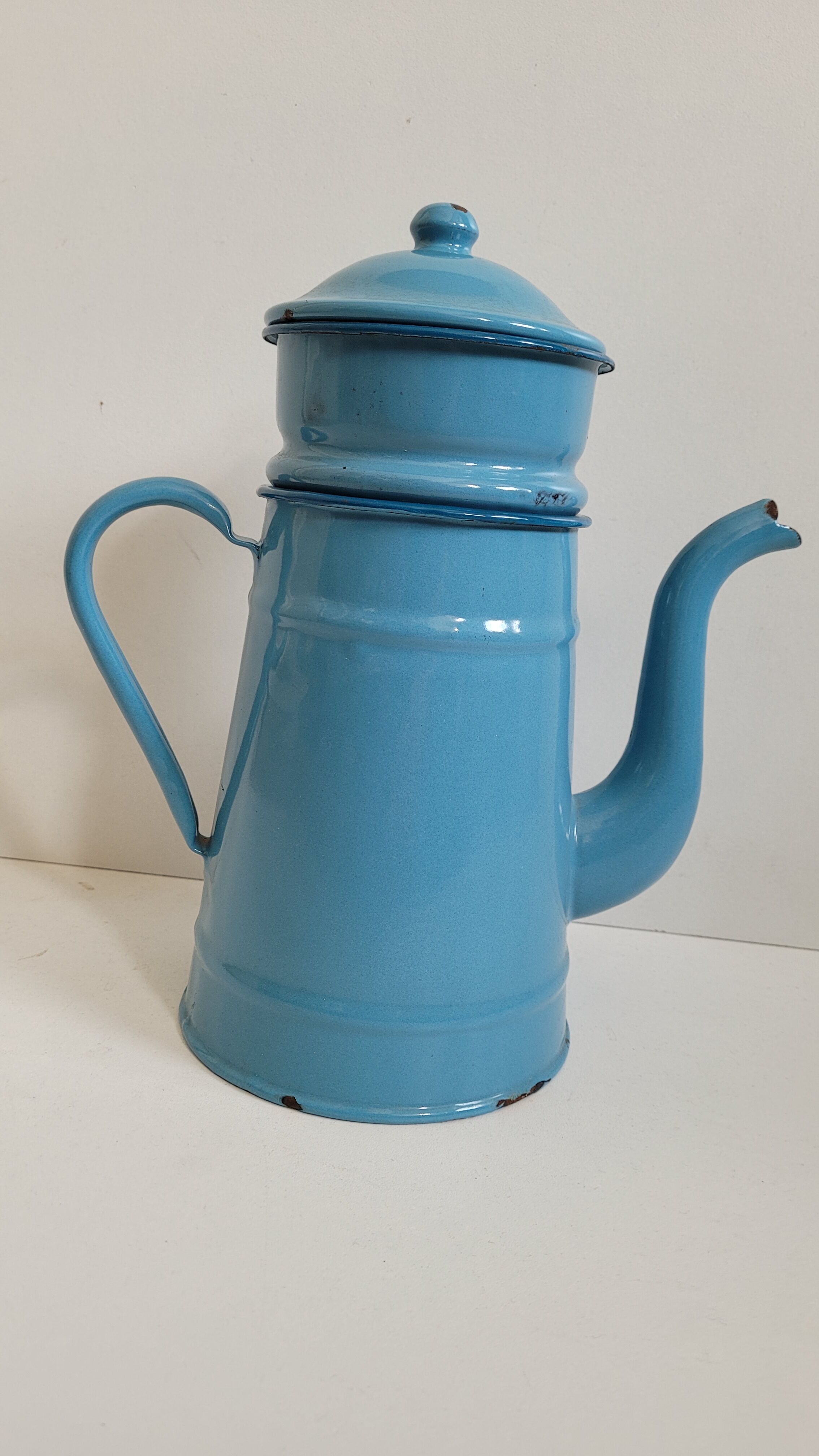 Blue enamelled coffee maker