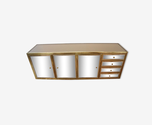 Vintage sideboard by Michel Pigneres in mirrors and brass 1970