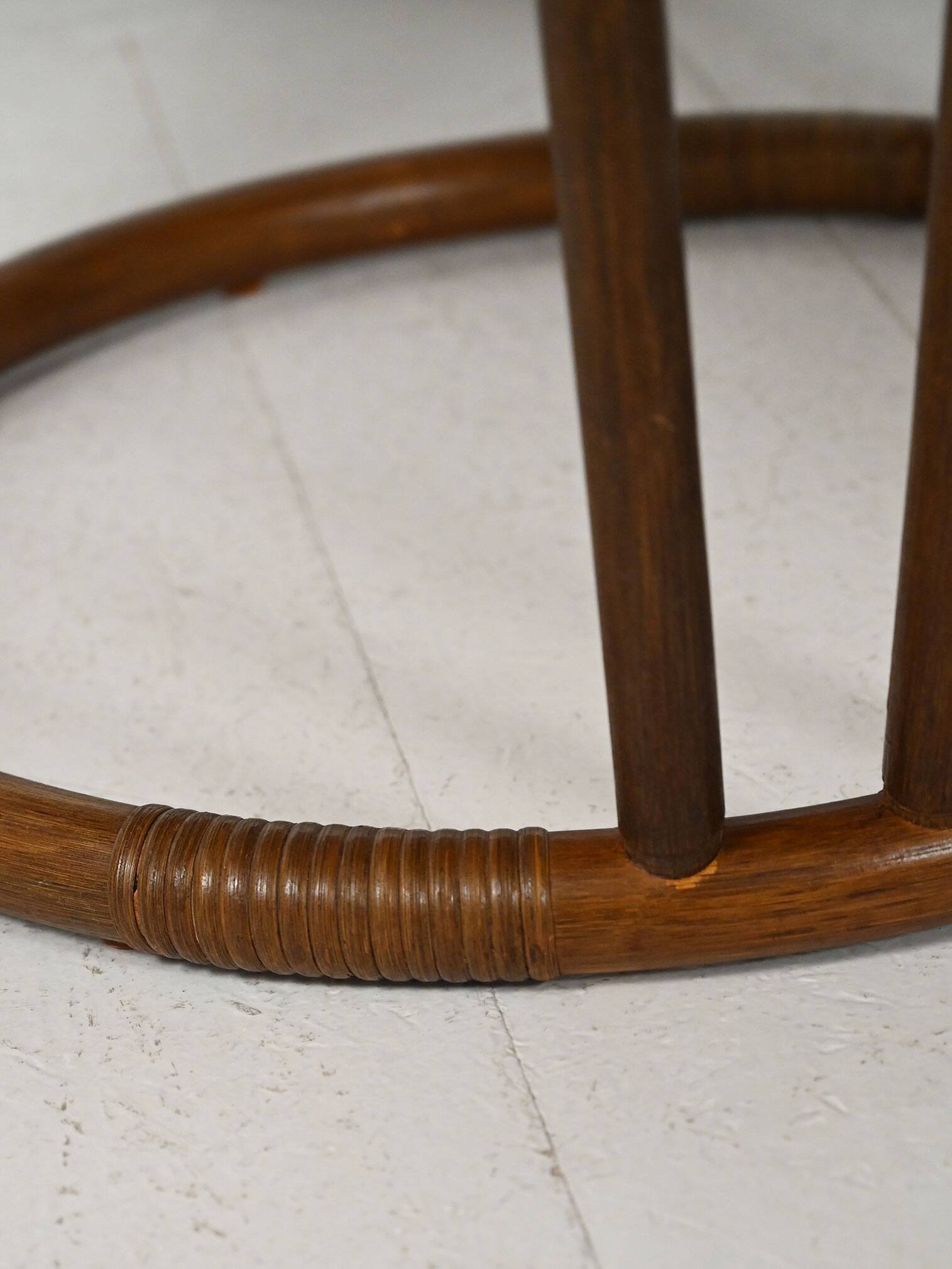 Scandinavian round bamboo and copper coffee table