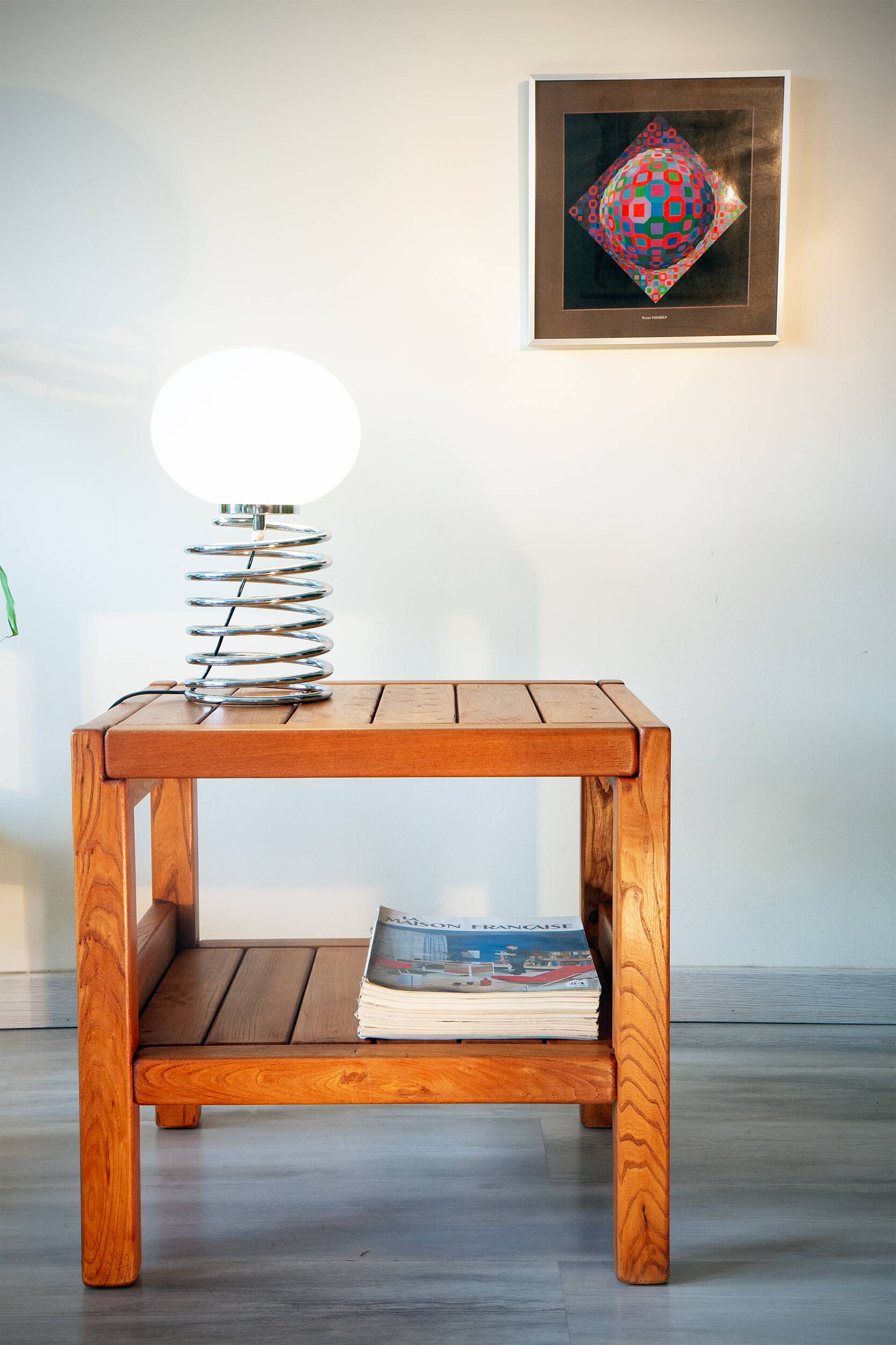 Side table in solid elm, Roche Bobois, 1980