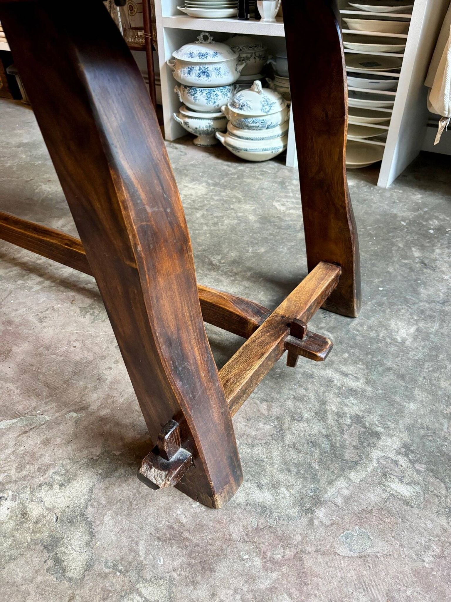 Aranjou dark wood dining table and 2 benches from the 70s/80s ☐ 200 x 89 cm