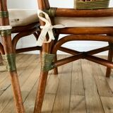 Set of 3 rattan / bamboo chairs with cushions years 1960-1970