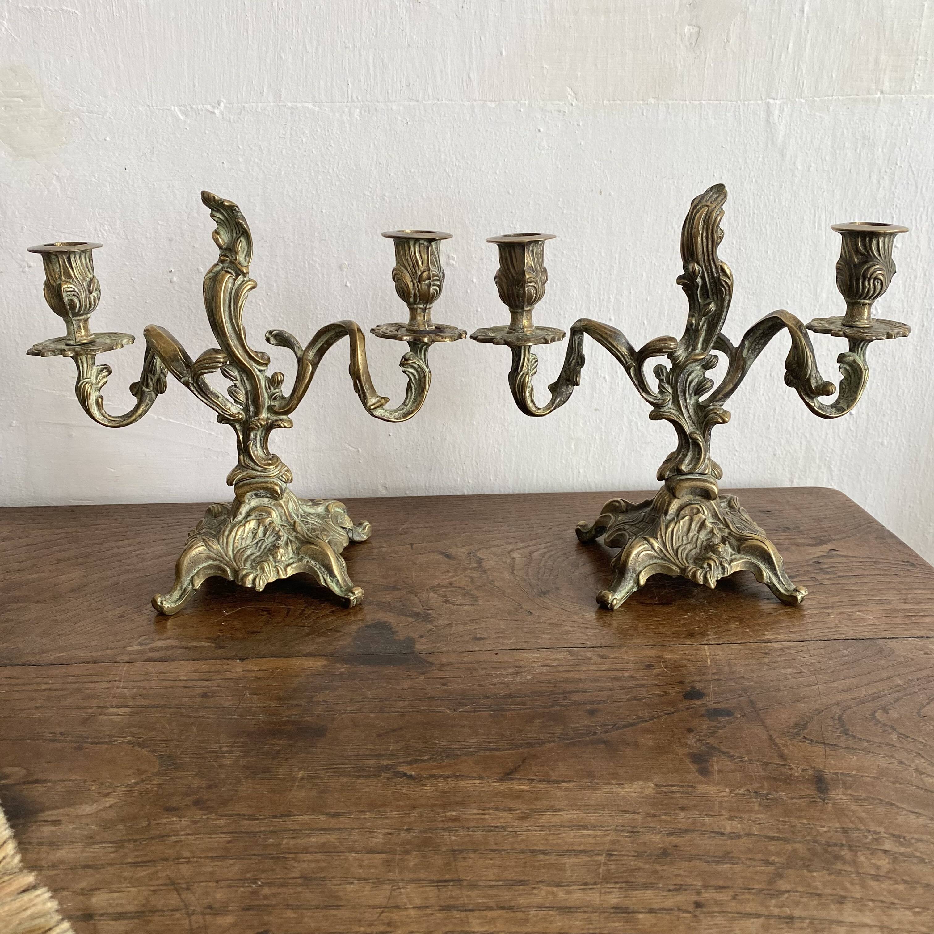 Pair of bronze rocaille candlesticks