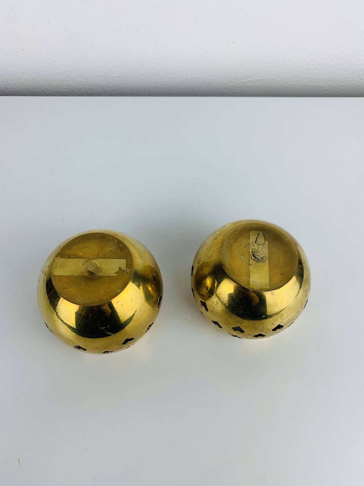 Pair of vintage openwork brass candle holders/votive candlesticks, gilded