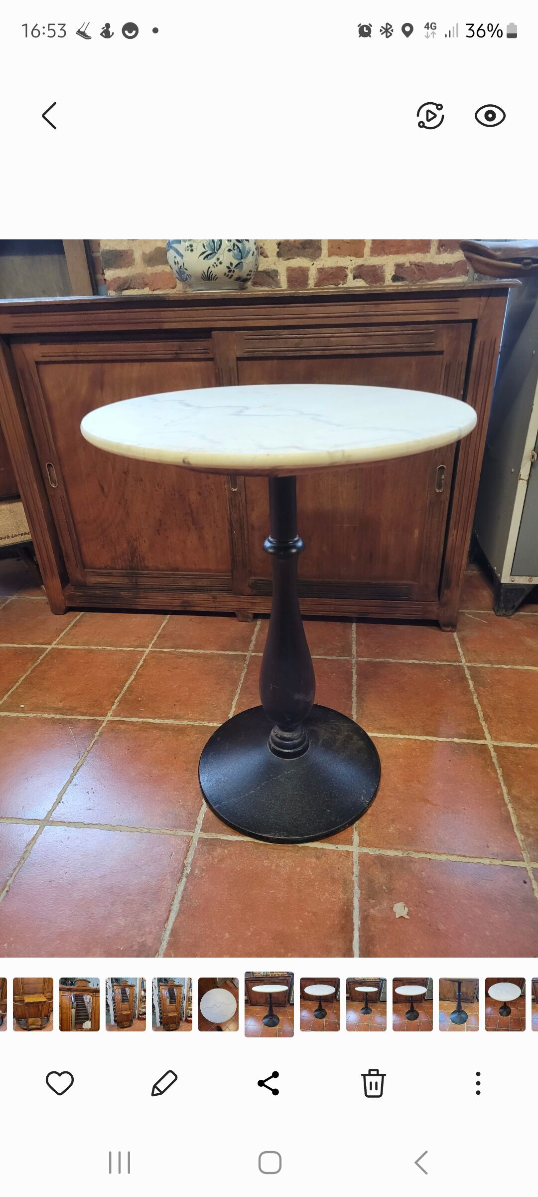 Bistro table base cast iron marble top