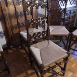 Set of 6 Spanish Baroque Renaissance chairs, straw seat